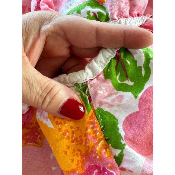 Vintage 70s fitted/bottom sheet, pink orange flower power bedding, twin size bed - Picture 10 of 11